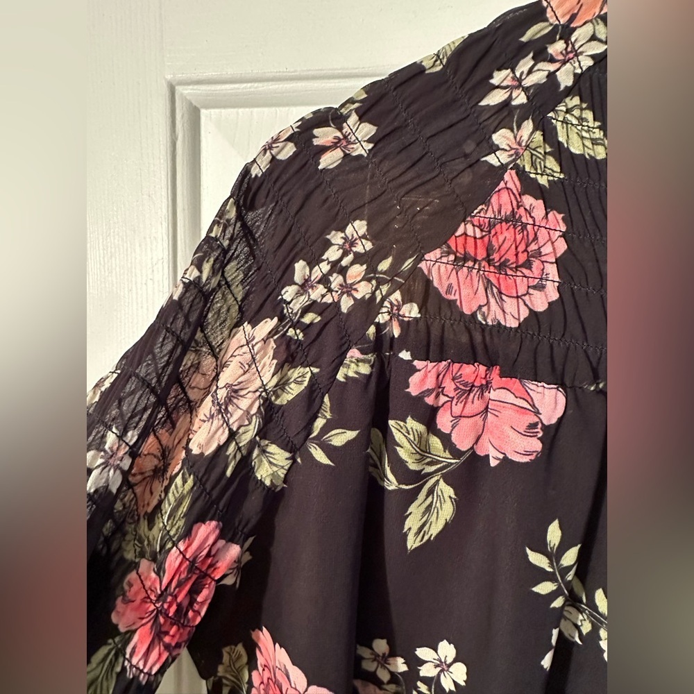 YUMI KIM Anthro ASTORIA XLP Petite Feminine Romantic Dress Floral Smocked Black - Picture 13 of 16